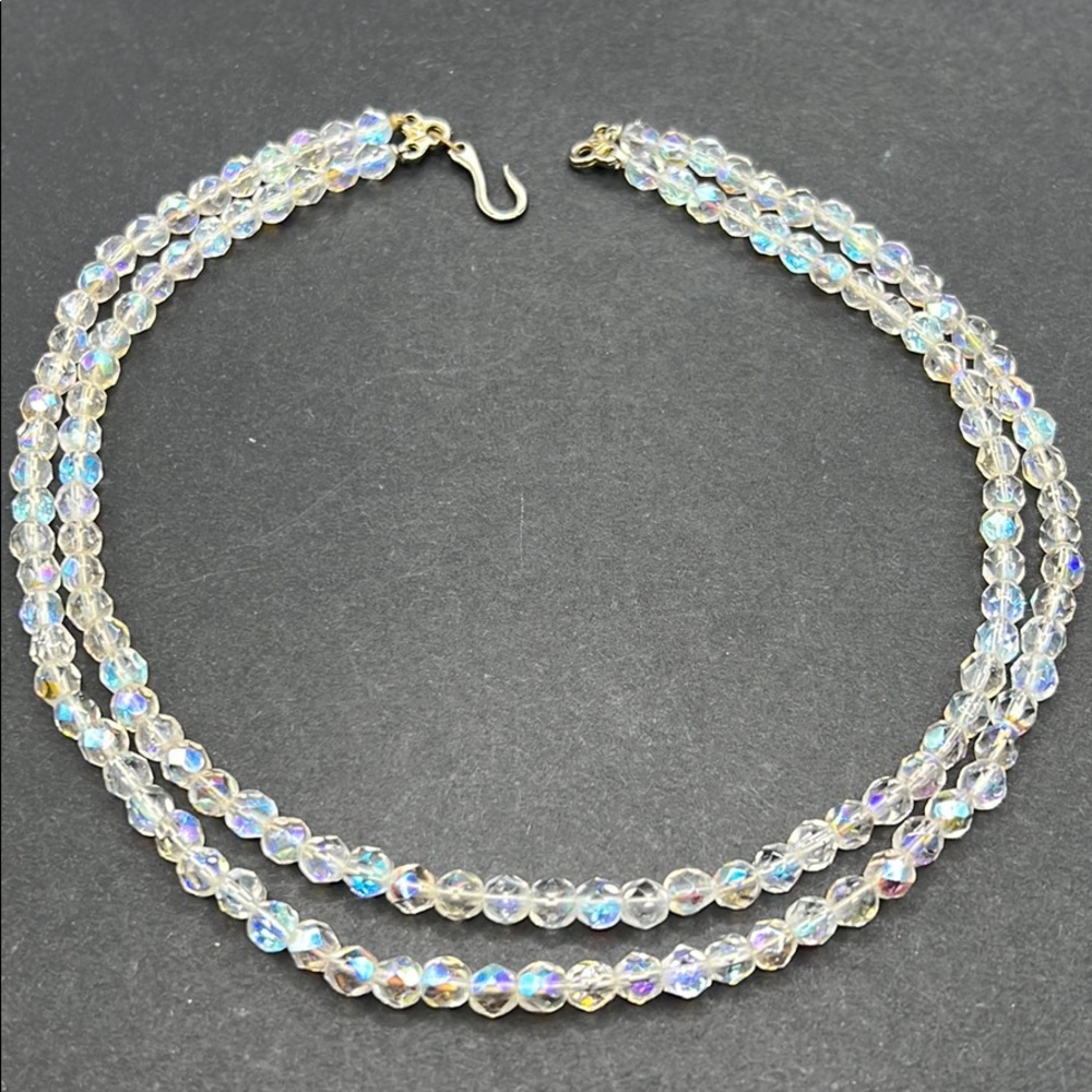 Vintage signed VA acrylic AB beaded necklace